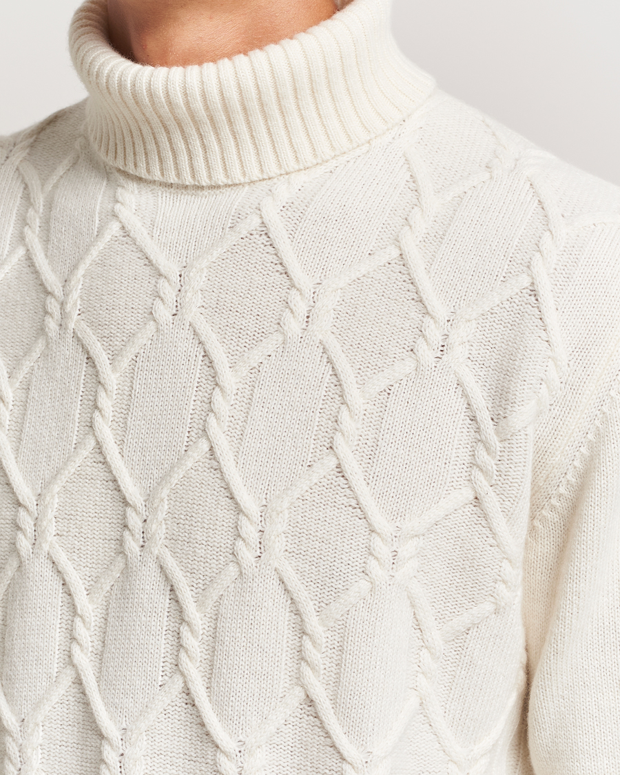 Herr | Tröjor | Oscar Jacobson | Salomon Heavy Knitted Cable Rollneck White