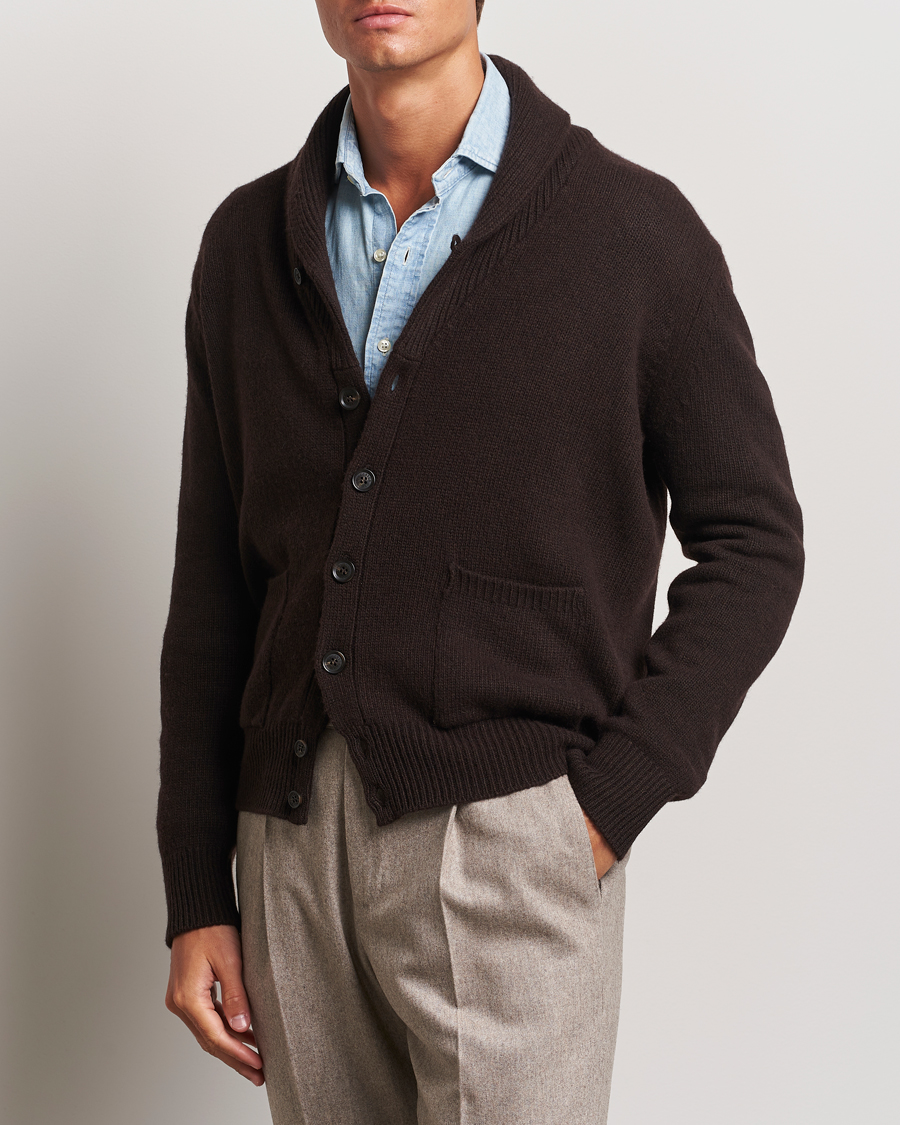 Herr | Tröjor | Oscar Jacobson | Aspen Heavy Knitted Cardigan Brown