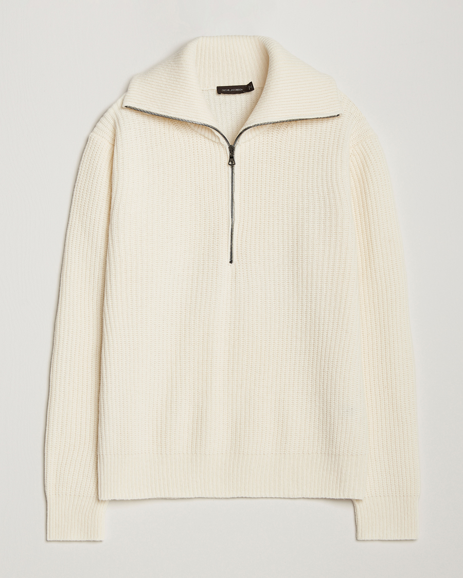Herr | Tröjor | Oscar Jacobson | Mauritz Heavy Knitted Half Zip White