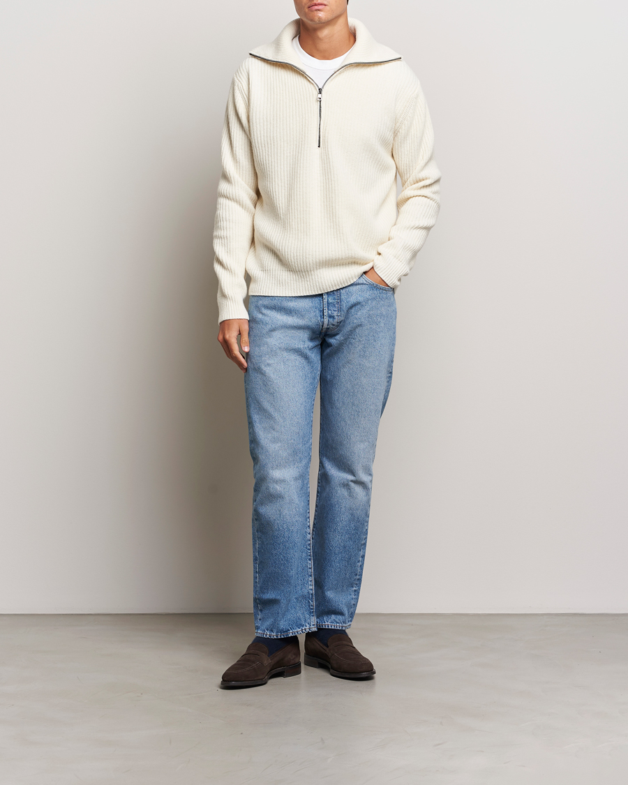 Herr | Tröjor | Oscar Jacobson | Mauritz Heavy Knitted Half Zip White