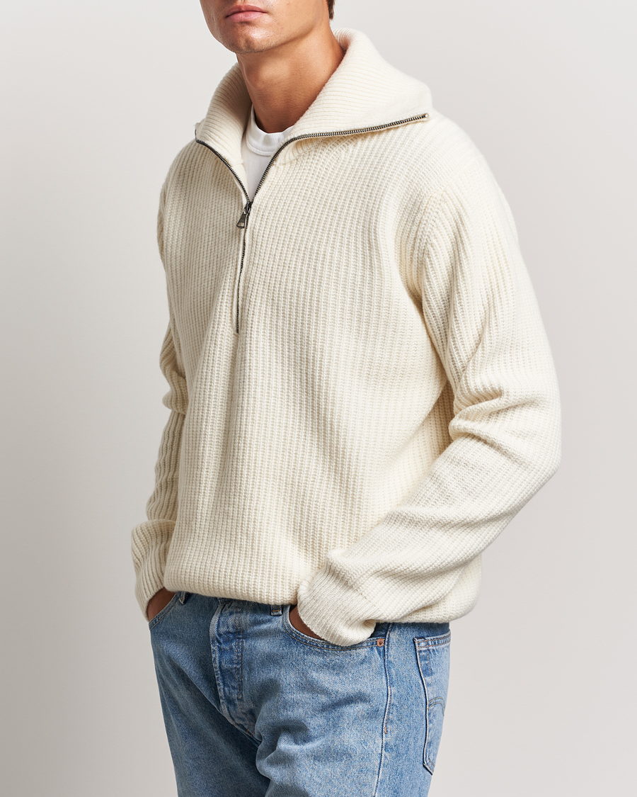 Herr | Tröjor | Oscar Jacobson | Mauritz Heavy Knitted Half Zip White