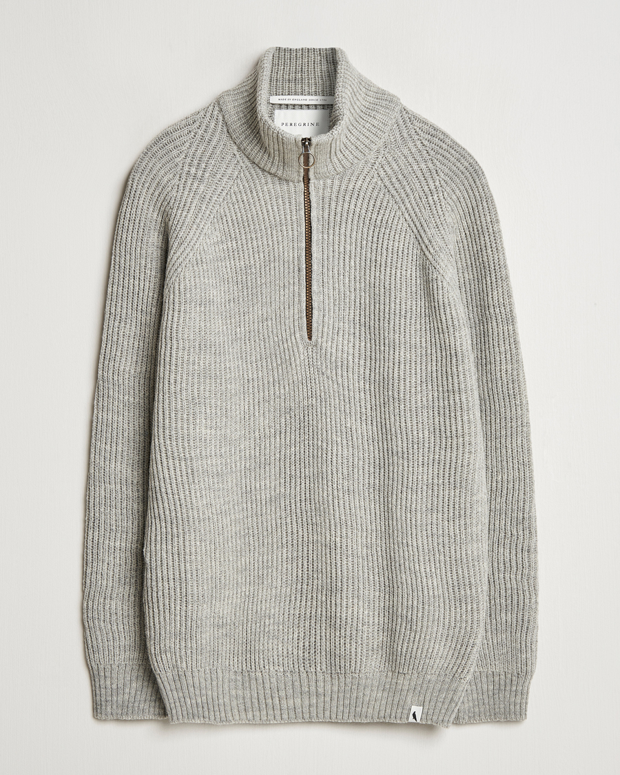 Herr | Tröjor | Peregrine | Ford Knitted Wool Half Zip Light Grey