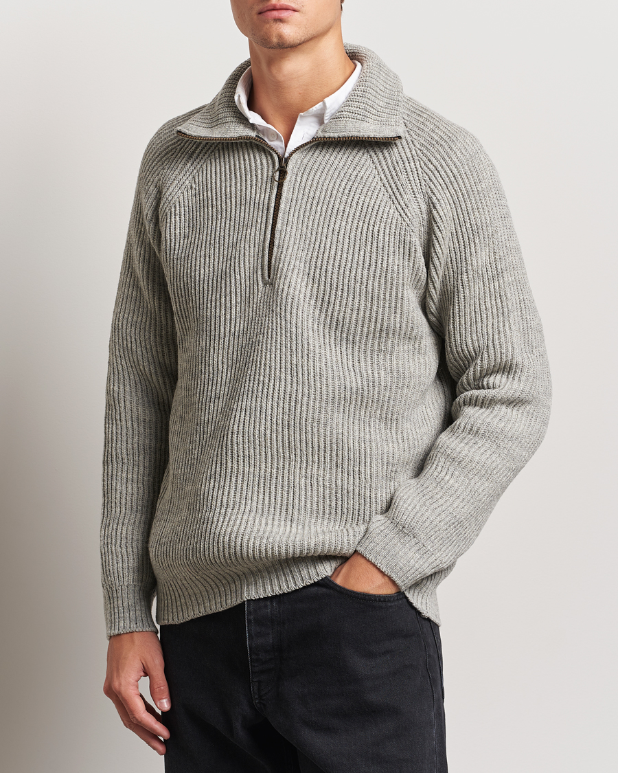 Herr | Tröjor | Peregrine | Ford Knitted Wool Half Zip Light Grey