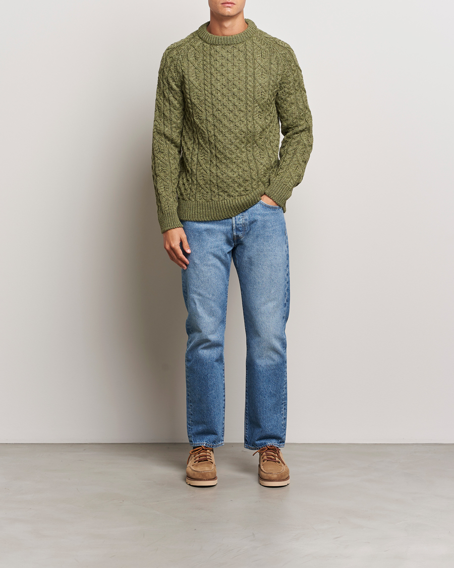 Herr | Tröjor | Peregrine | Hudson Wool Aran Knitted Jumper Apple