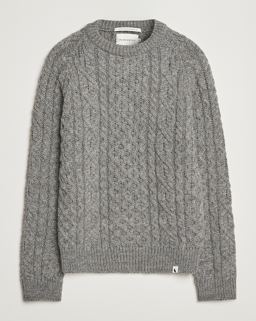 Herr | Tröjor | Peregrine | Hudson Wool Aran Knitted Jumper Steel