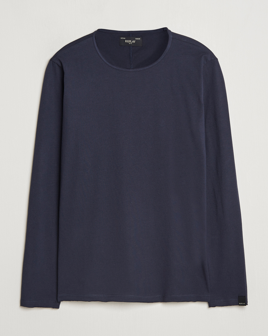 Herr | T-Shirts | Replay | Crew Neck Long Sleeve T-Shirt Night Blue