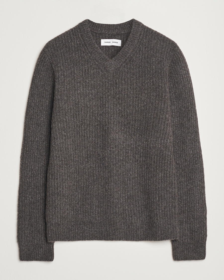 Herr | Tröjor | Samsøe Samsøe | Koji Rib Knitted V-Neck Volcanic Ash