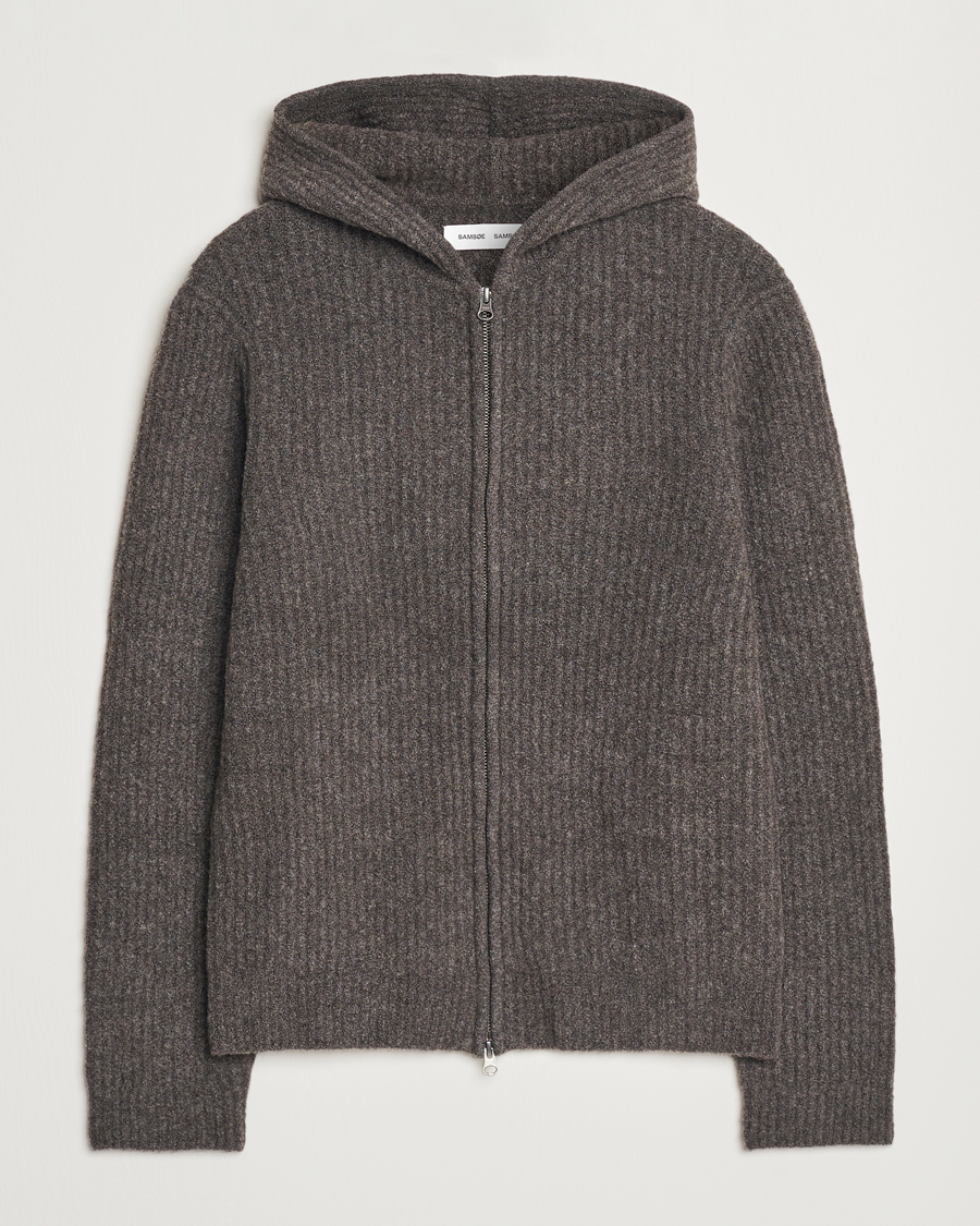 Herr | Tröjor | Samsøe Samsøe | Koji Rib Knitted Hooded Full Zip Volcanic Ash