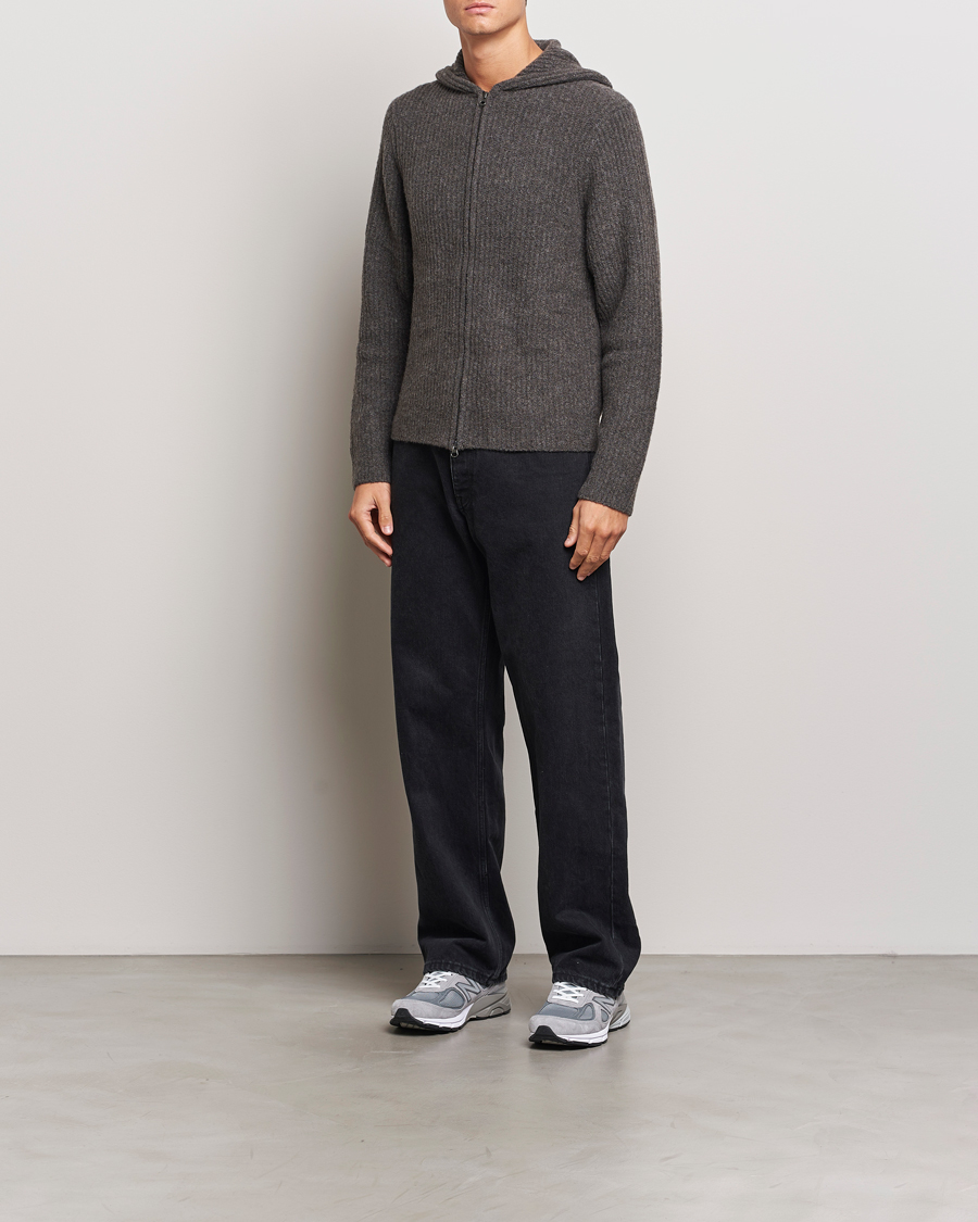 Herr | Tröjor | Samsøe Samsøe | Koji Rib Knitted Hooded Full Zip Volcanic Ash