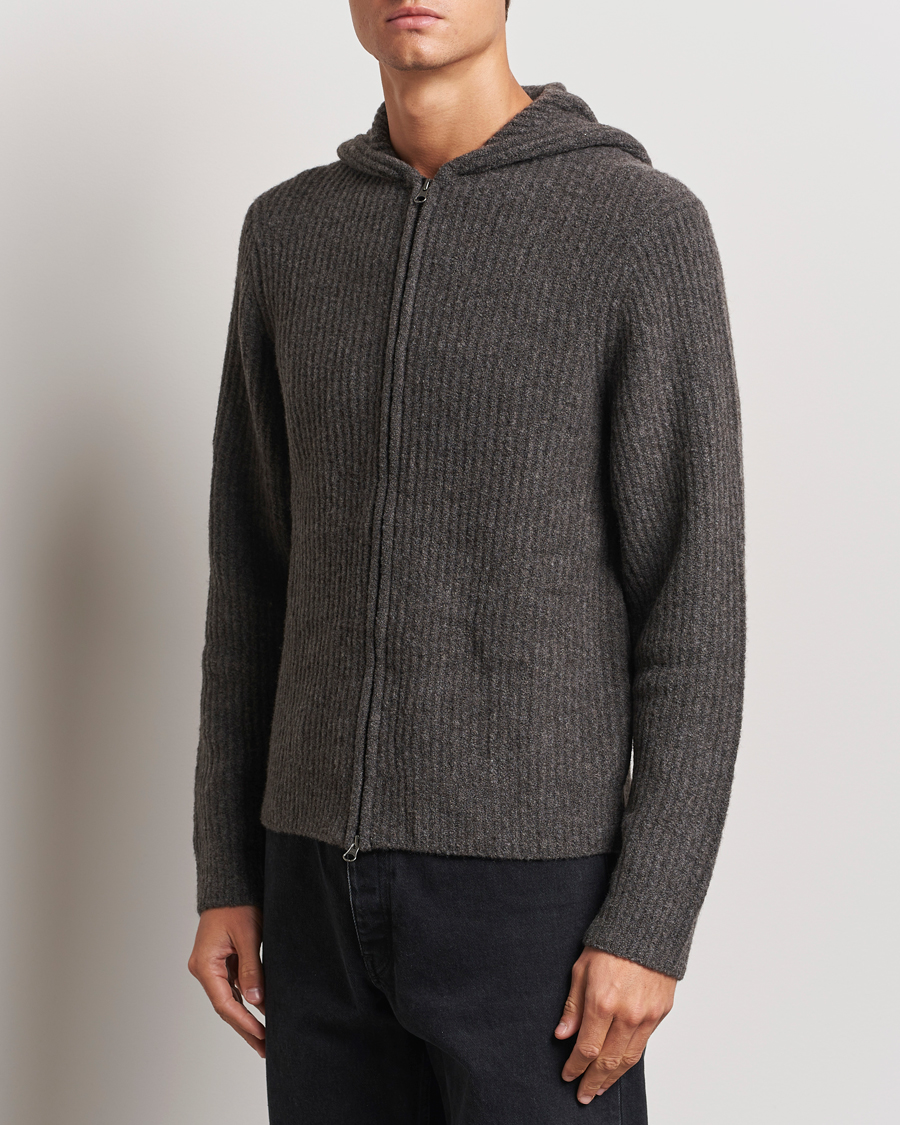 Herr | Tröjor | Samsøe Samsøe | Koji Rib Knitted Hooded Full Zip Volcanic Ash