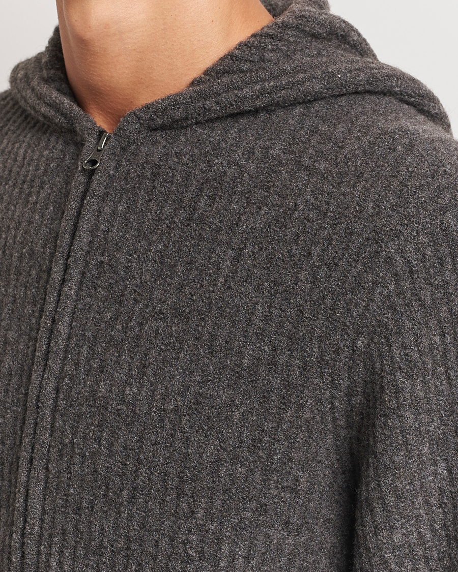 Herr | Tröjor | Samsøe Samsøe | Koji Rib Knitted Hooded Full Zip Volcanic Ash