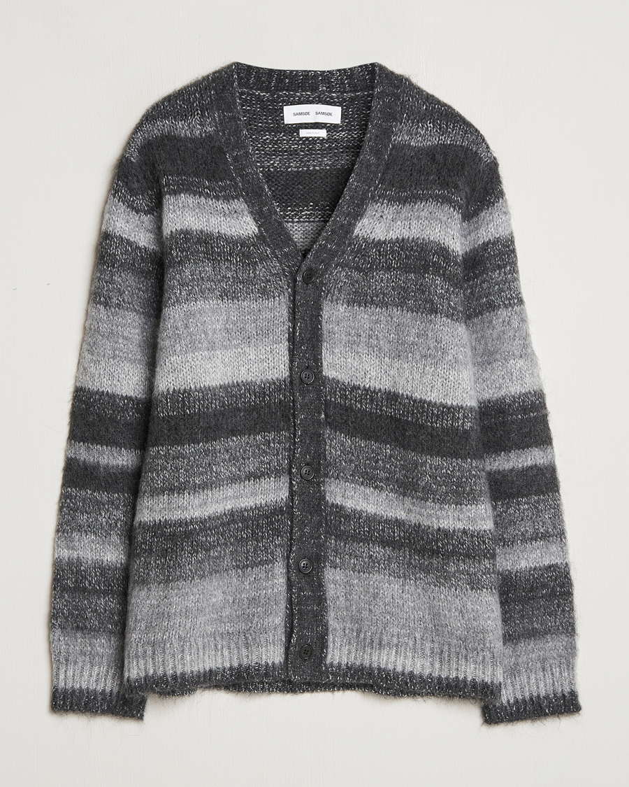 Herr | Tröjor | Samsøe Samsøe | Ari Mohair Striped Cardigan Grey