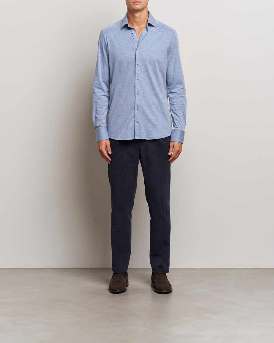 Herr | Skjortor | Stenströms | Slimline 4-Way Stretch Jersey Shirt Blue