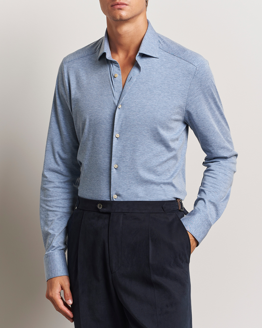 Herr | Skjortor | Stenströms | Slimline 4-Way Stretch Jersey Shirt Blue