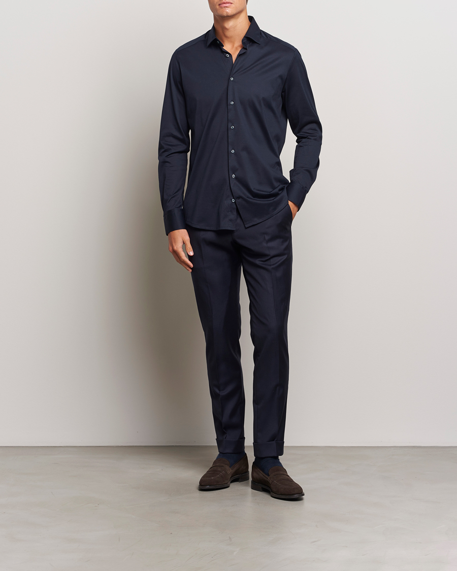 Herr | Skjortor | Stenströms | Slimline Stretch Jersey Shirt Navy