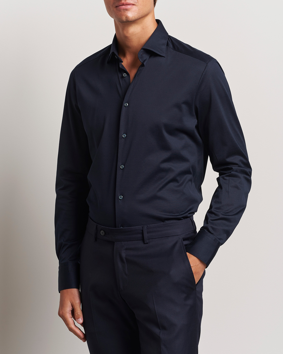 Herr | Skjortor | Stenströms | Slimline Stretch Jersey Shirt Navy