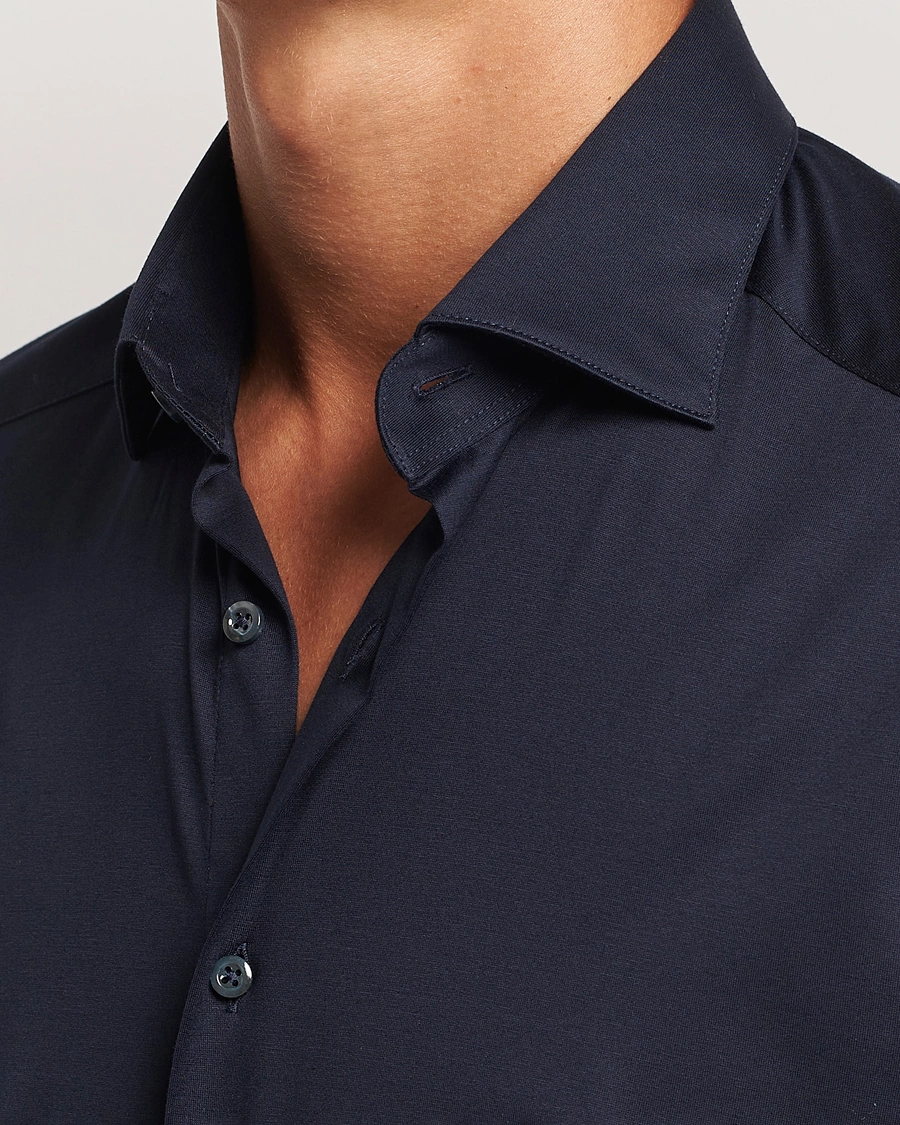 Herr | Skjortor | Stenströms | Slimline Stretch Jersey Shirt Navy