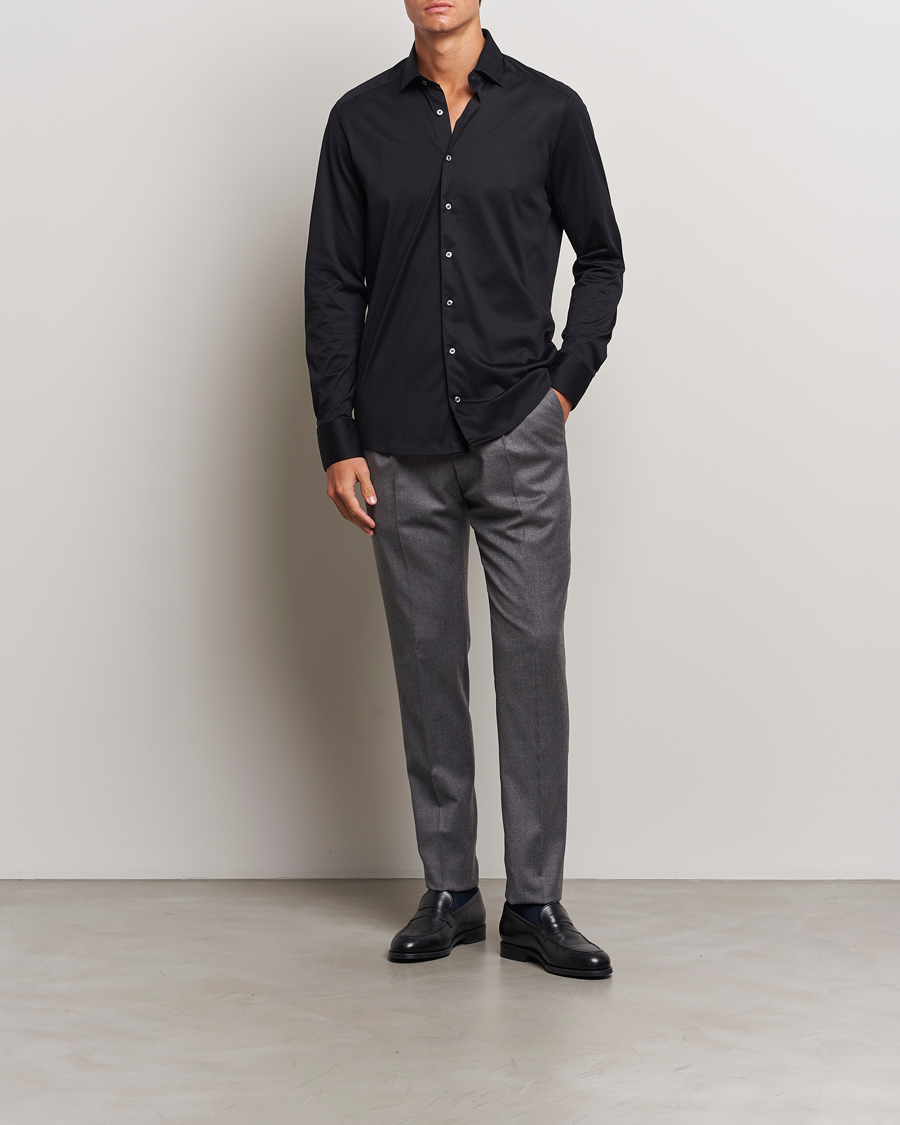 Herr | Skjortor | Stenströms | Slimline Stretch Jersey Shirt Black