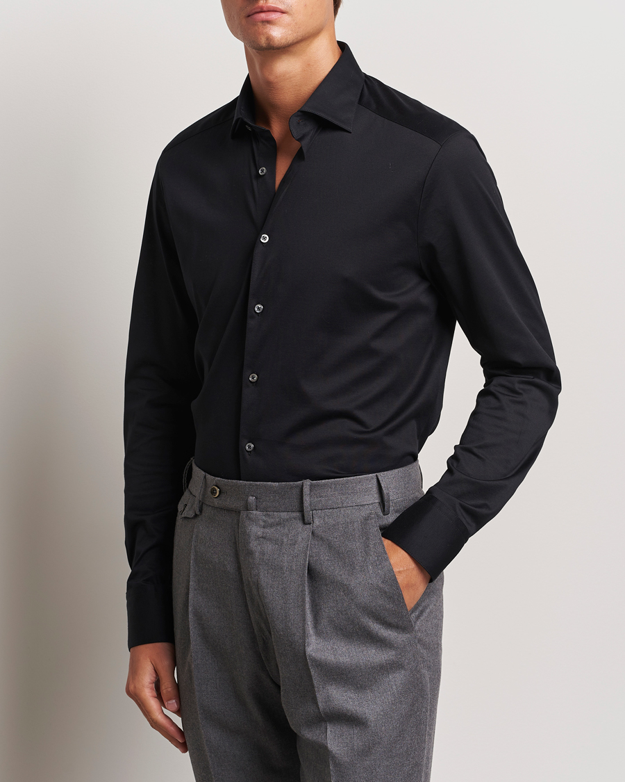 Herr | Skjortor | Stenströms | Slimline Stretch Jersey Shirt Black