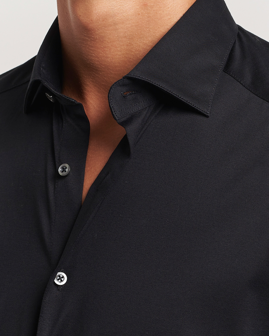 Herr | Skjortor | Stenströms | Slimline Stretch Jersey Shirt Black