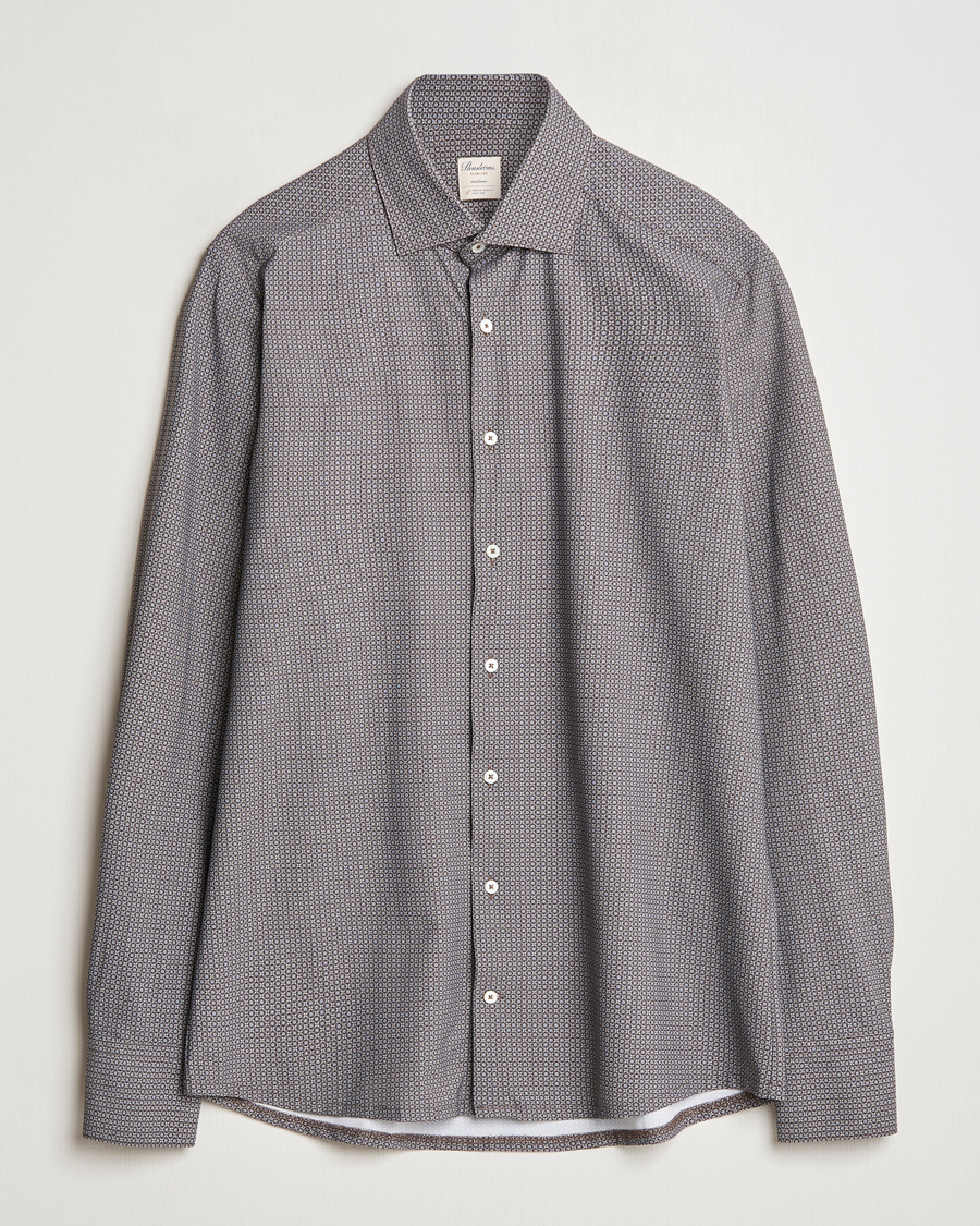 Herr | Skjortor | Stenströms | Slimline 4-Way Stretch Print Shirt Brown