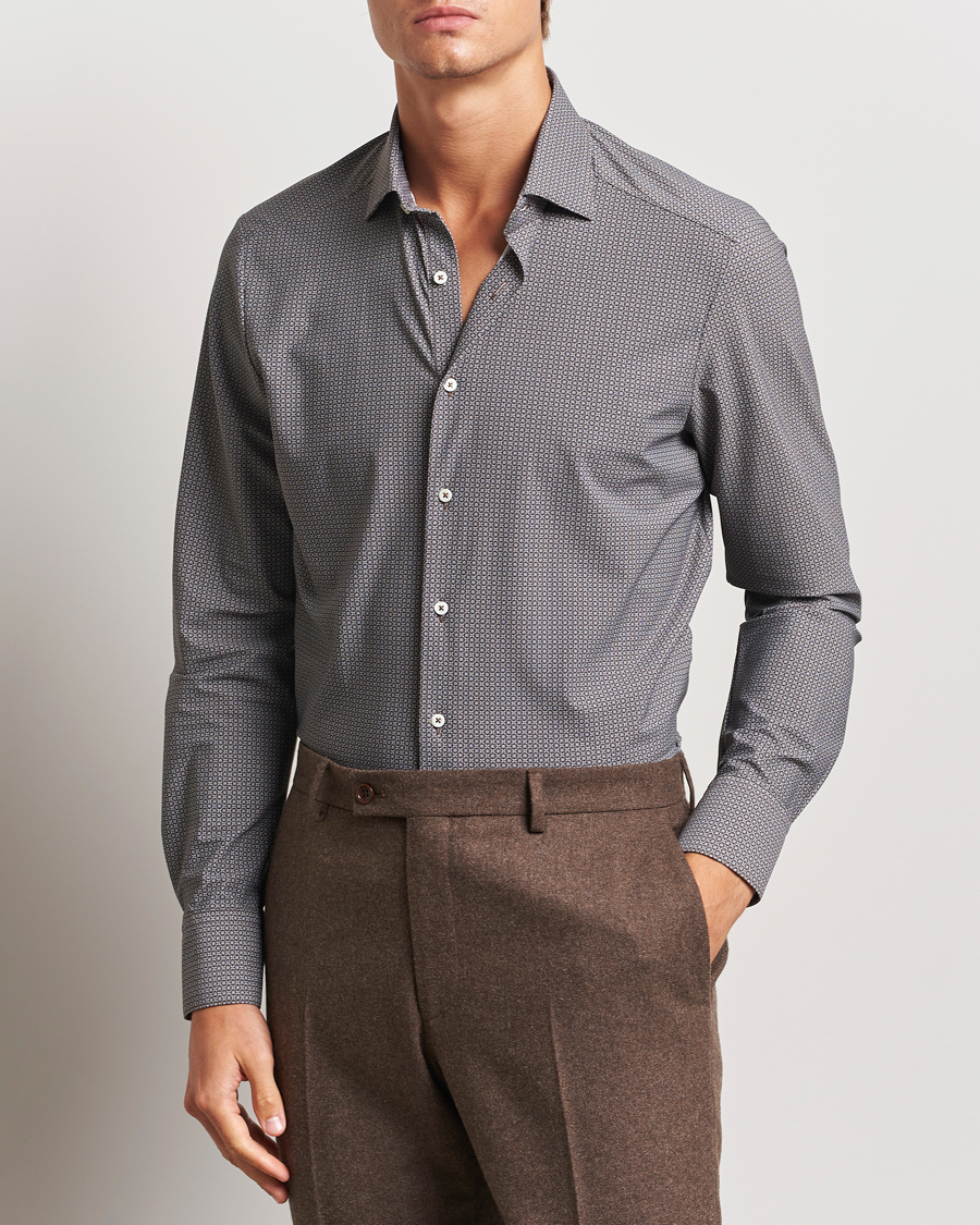 Herr | Skjortor | Stenströms | Slimline 4-Way Stretch Print Shirt Brown
