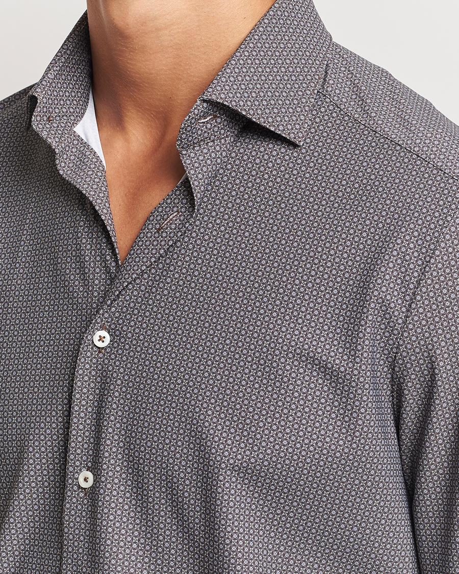 Herr | Skjortor | Stenströms | Slimline 4-Way Stretch Print Shirt Brown