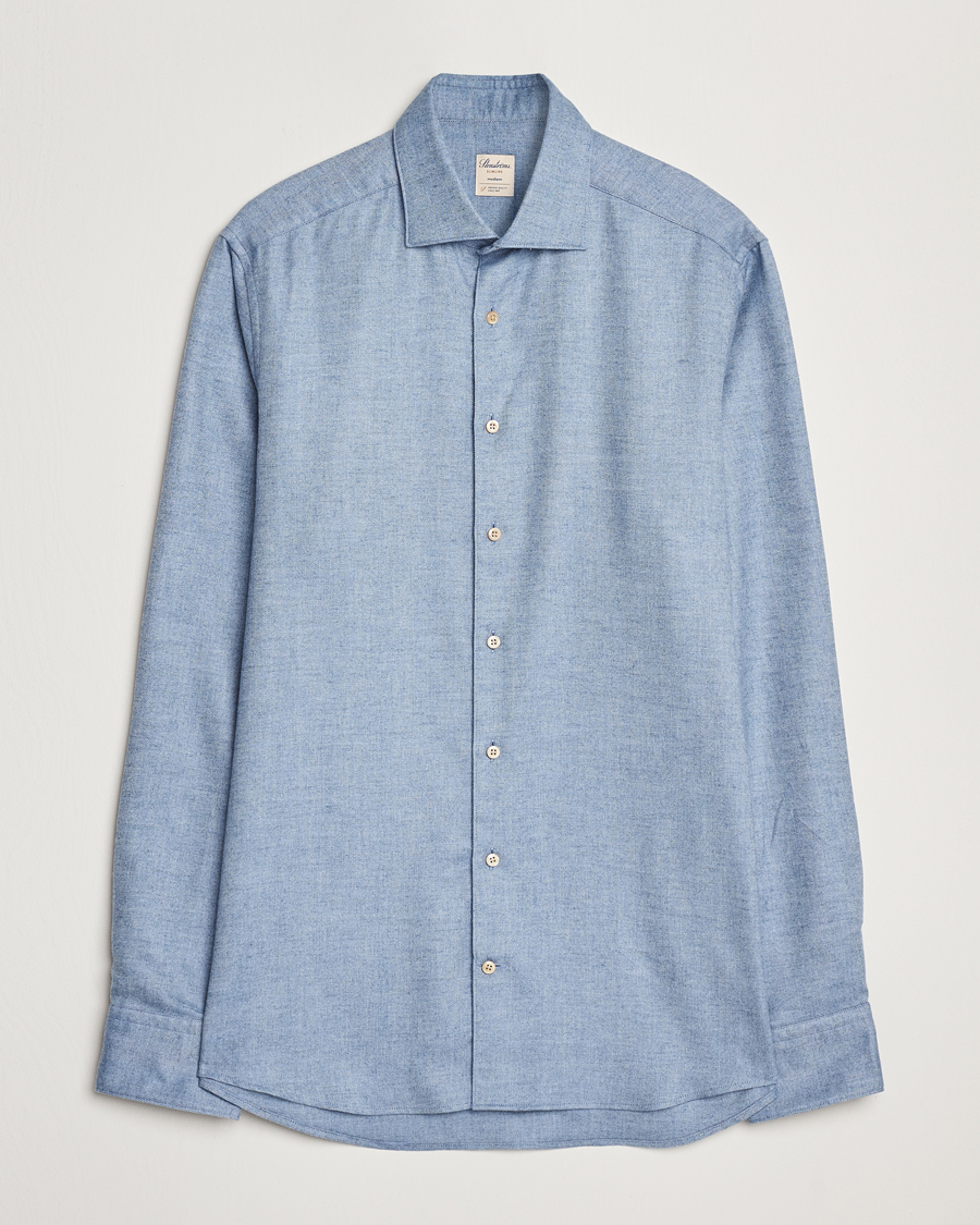 Herr | Skjortor | Stenströms | Slimline Brushed Cotton/Lyocell Cut Away Shirt Blue