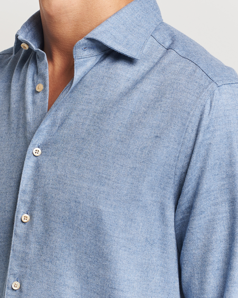 Herr | Skjortor | Stenströms | Slimline Brushed Cotton/Lyocell Cut Away Shirt Blue