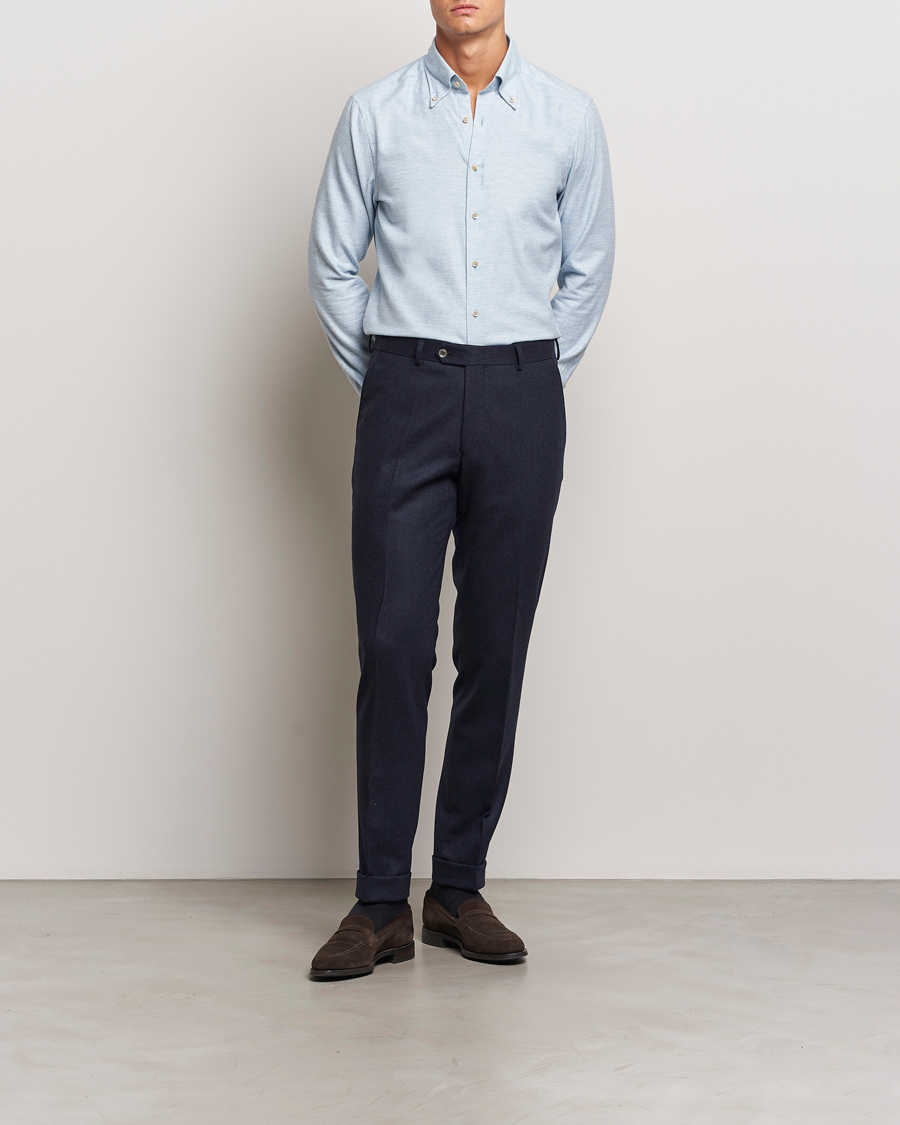 Herr | Skjortor | Stenströms | Slimline Flannel Shirt Light Blue