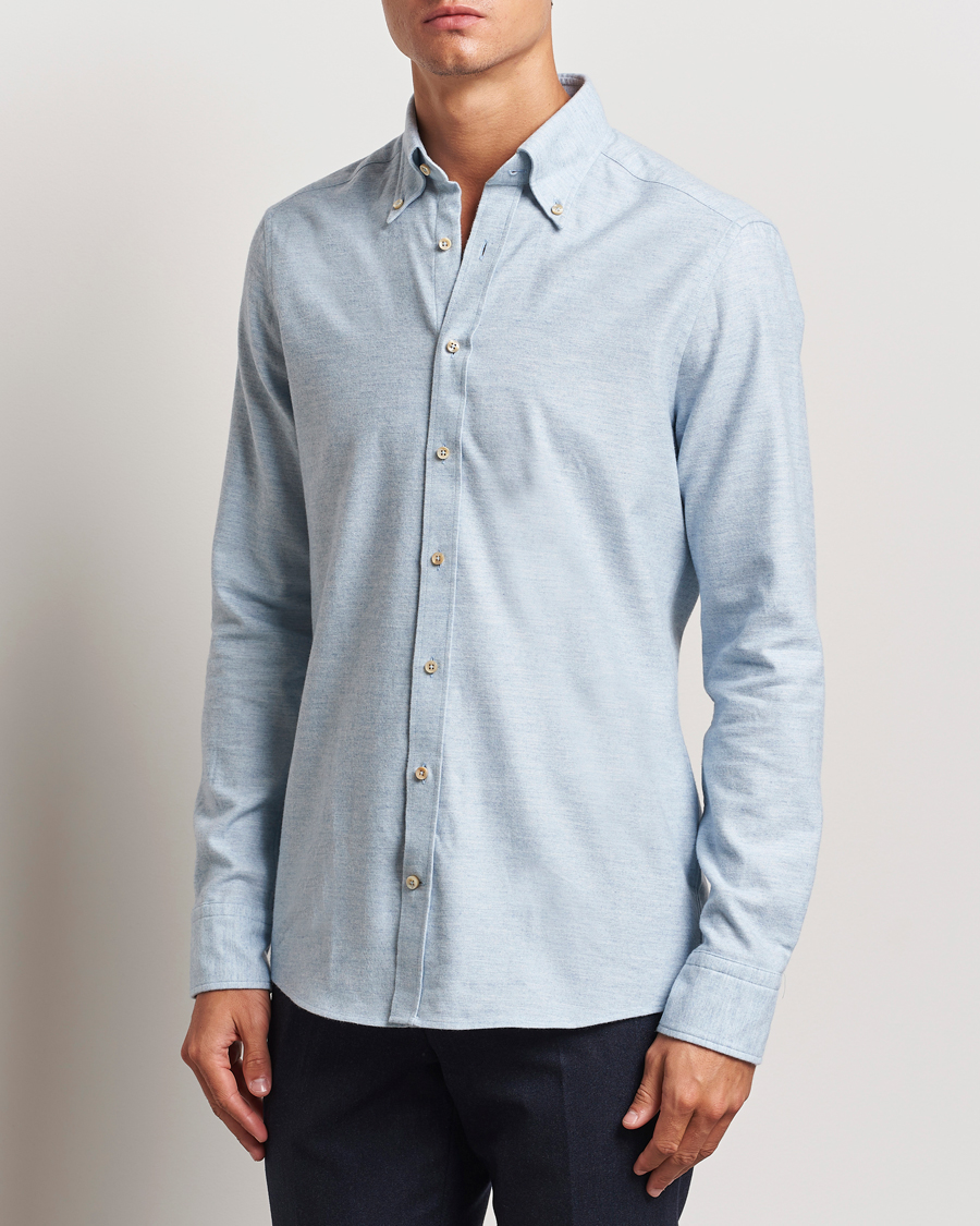Herr | Skjortor | Stenströms | Slimline Flannel Shirt Light Blue