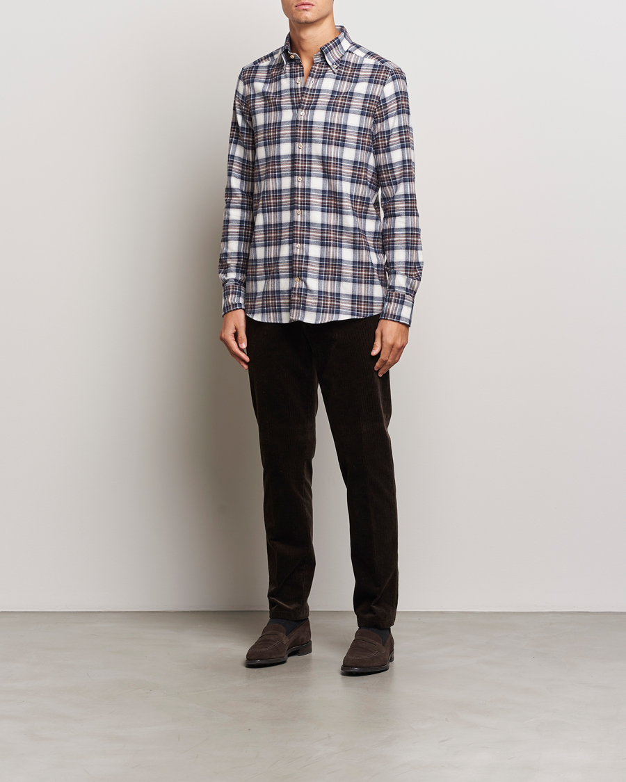 Herr | Skjortor | Stenströms | Slimline Flannel Big Checked Shirt Blue/Brown