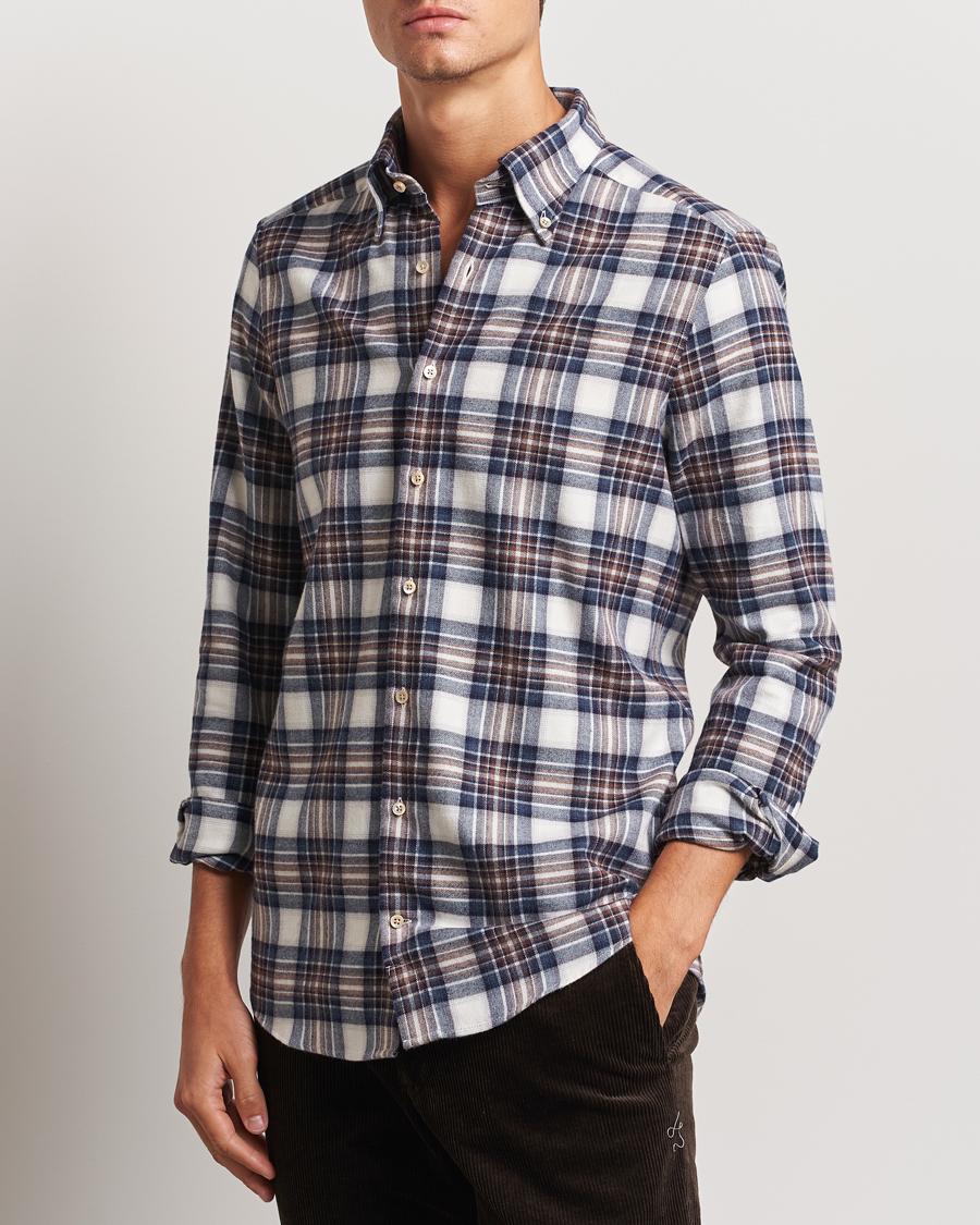 Herr | Skjortor | Stenströms | Slimline Flannel Big Checked Shirt Blue/Brown