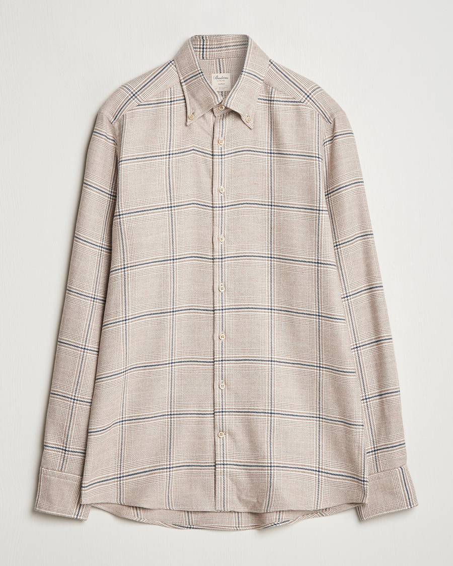 Herr | Skjortor | Stenströms | Slimline Flannel Overcheck Shirt Light Brown