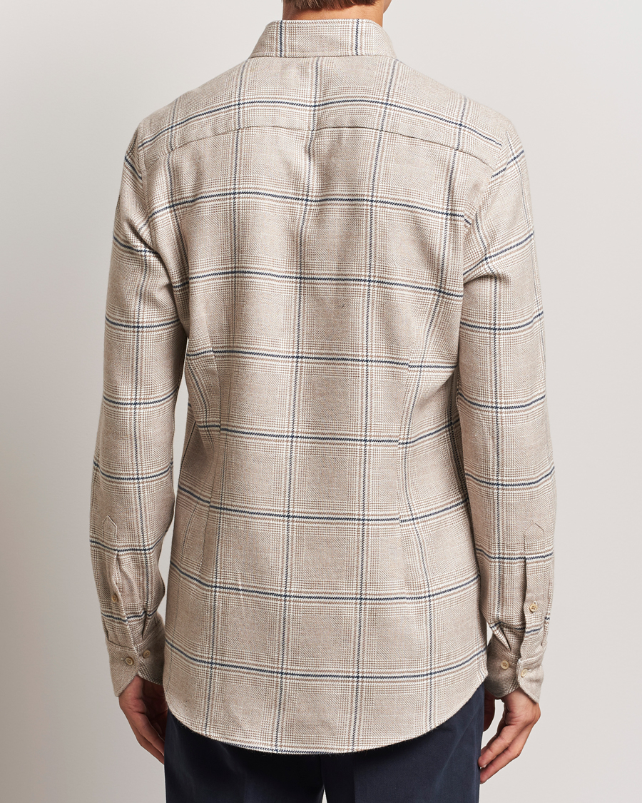 Herr | Skjortor | Stenströms | Slimline Flannel Overcheck Shirt Light Brown