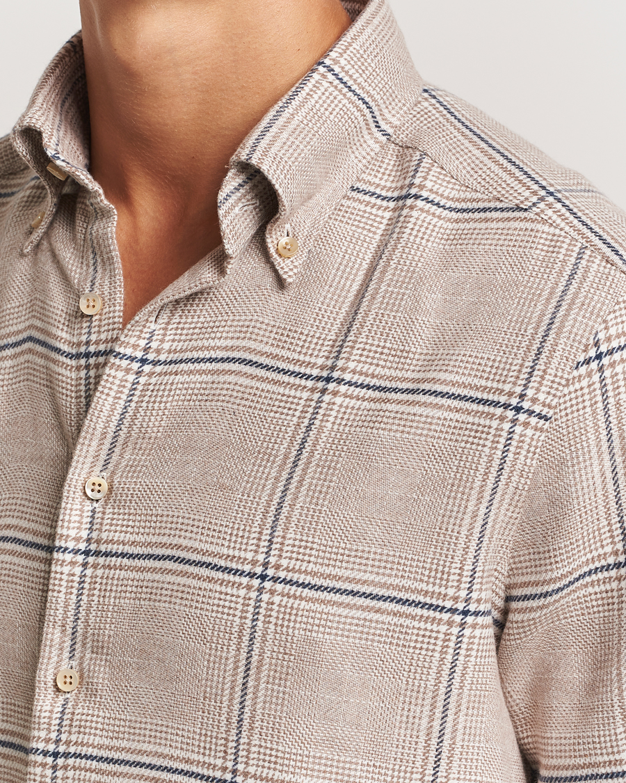 Herr | Skjortor | Stenströms | Slimline Flannel Overcheck Shirt Light Brown