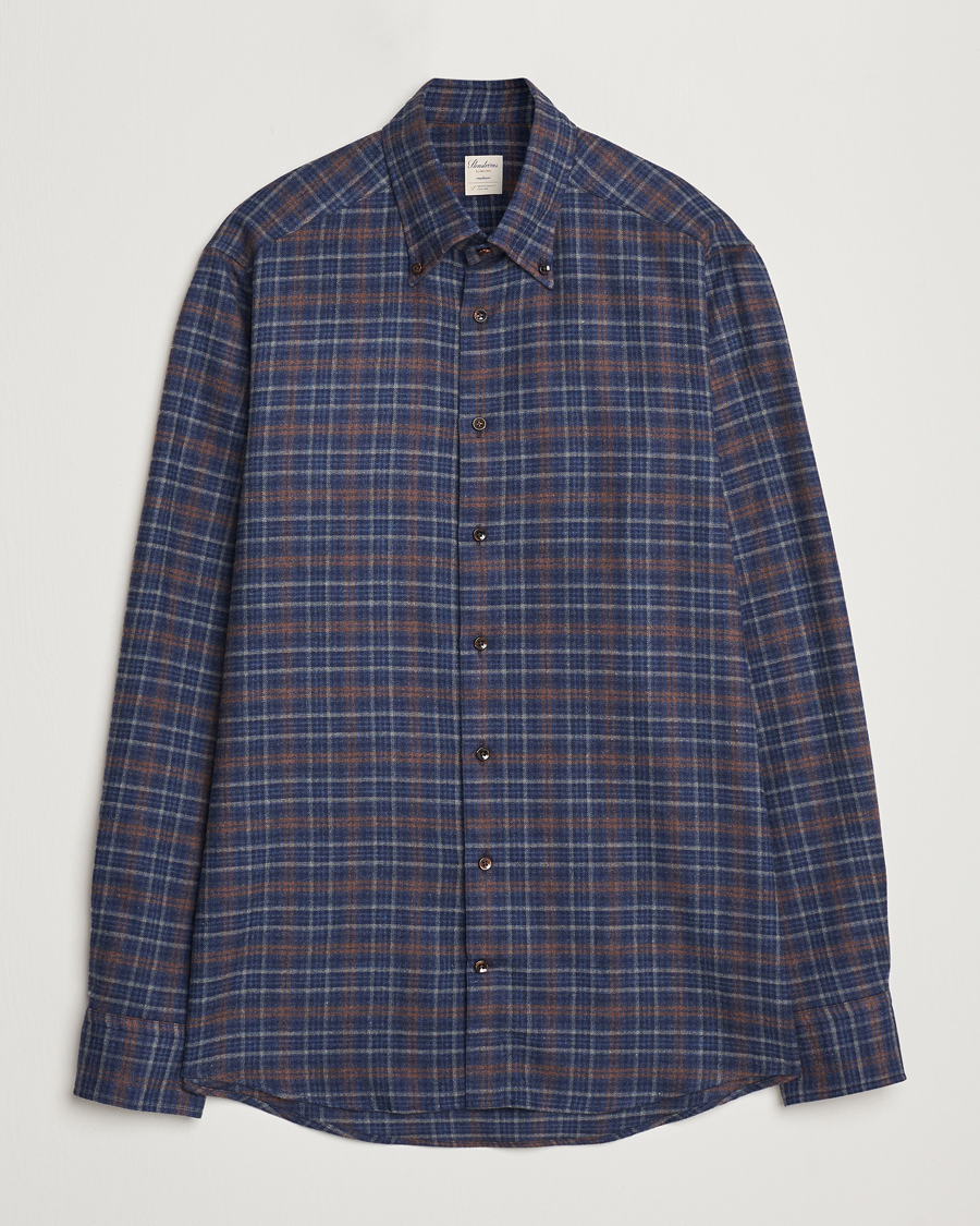 Herr | Skjortor | Stenströms | Slimline Small Check Flannel Shirt Dark Blue