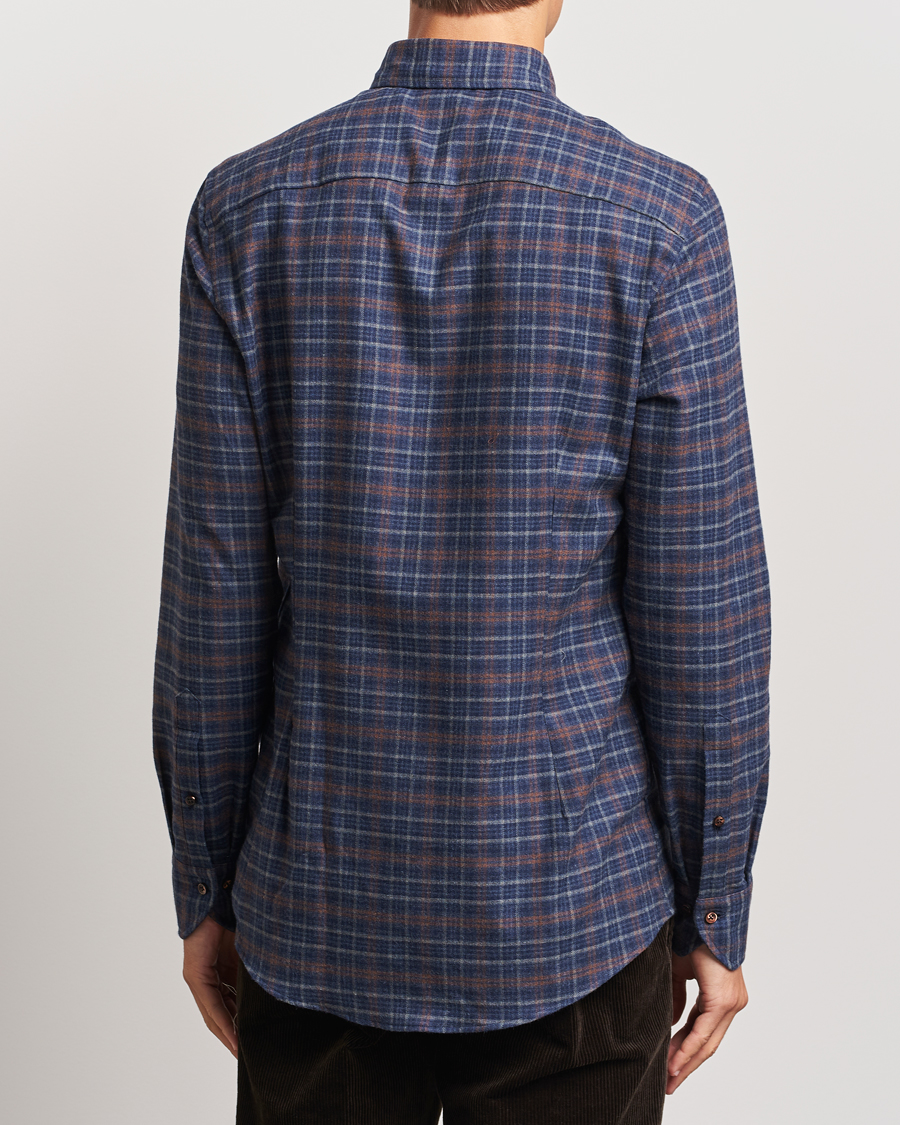 Herr | Skjortor | Stenströms | Slimline Small Check Flannel Shirt Dark Blue
