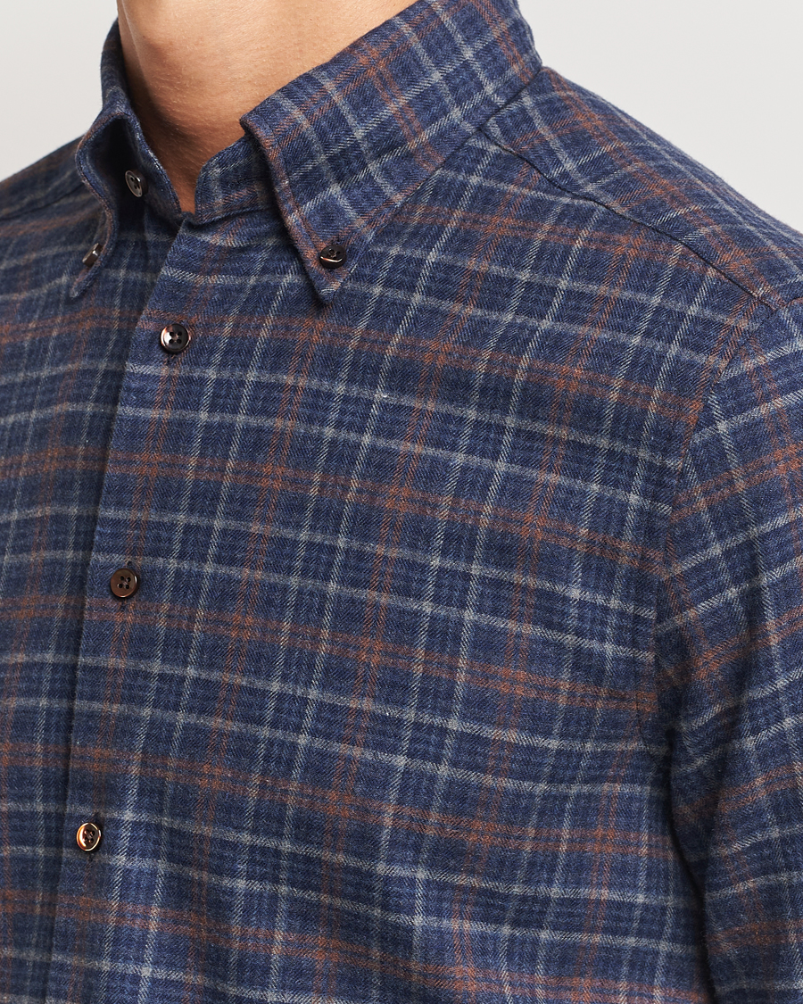 Herr | Skjortor | Stenströms | Slimline Small Check Flannel Shirt Dark Blue