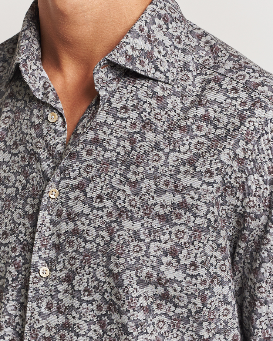 Herr | Skjortor | Stenströms | Slimline Washed Floral Print Shirt Grey