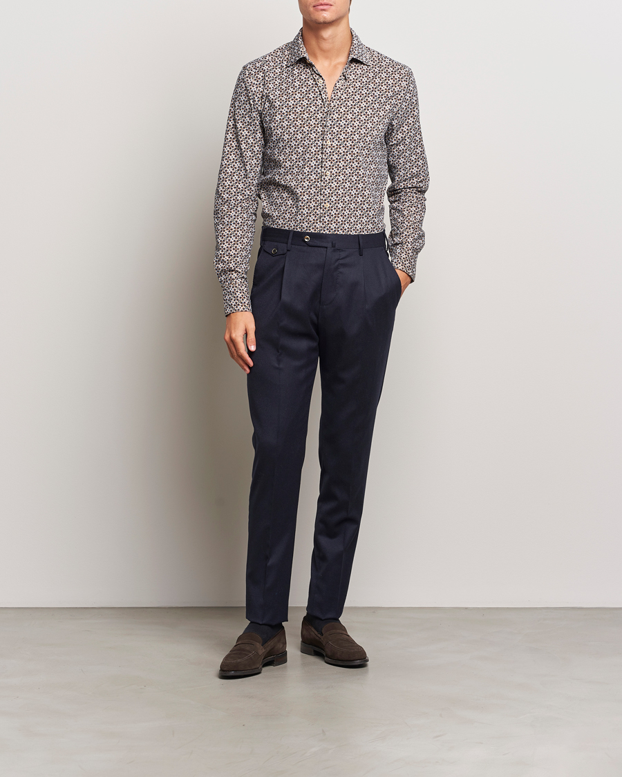 Herr | Skjortor | Stenströms | Slimline Printed Cord Shirt Brown
