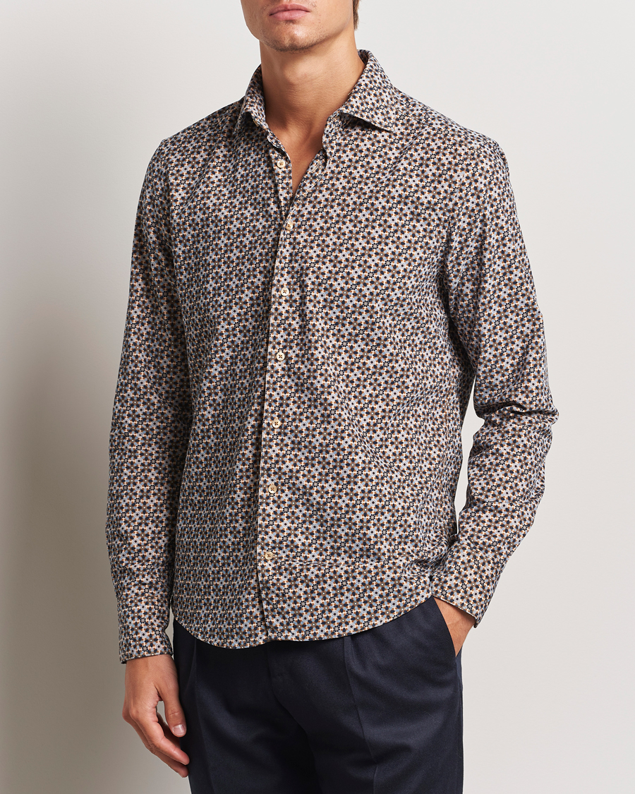 Herr | Skjortor | Stenströms | Slimline Printed Cord Shirt Brown