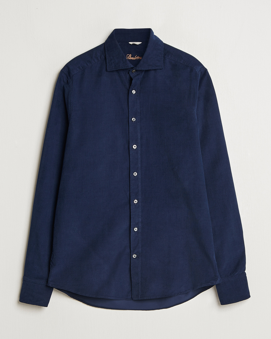 Herr | Skjortor | Stenströms | Slimline Cut Away Cord Shirt Blue