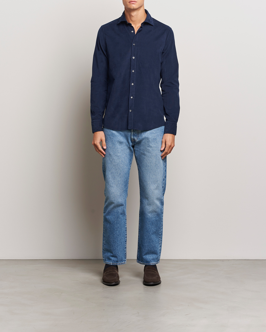Herr | Skjortor | Stenströms | Slimline Cut Away Cord Shirt Blue