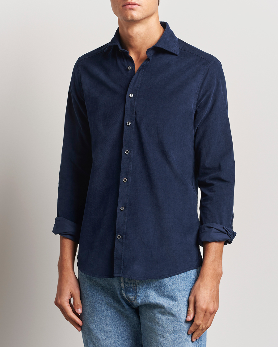 Herr | Skjortor | Stenströms | Slimline Cut Away Cord Shirt Blue
