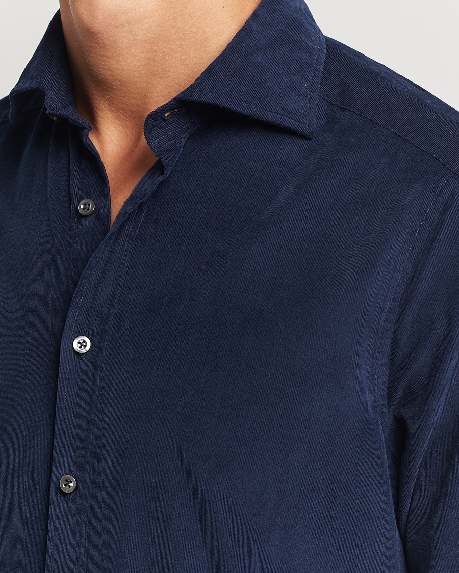 Herr | Skjortor | Stenströms | Slimline Cut Away Cord Shirt Blue