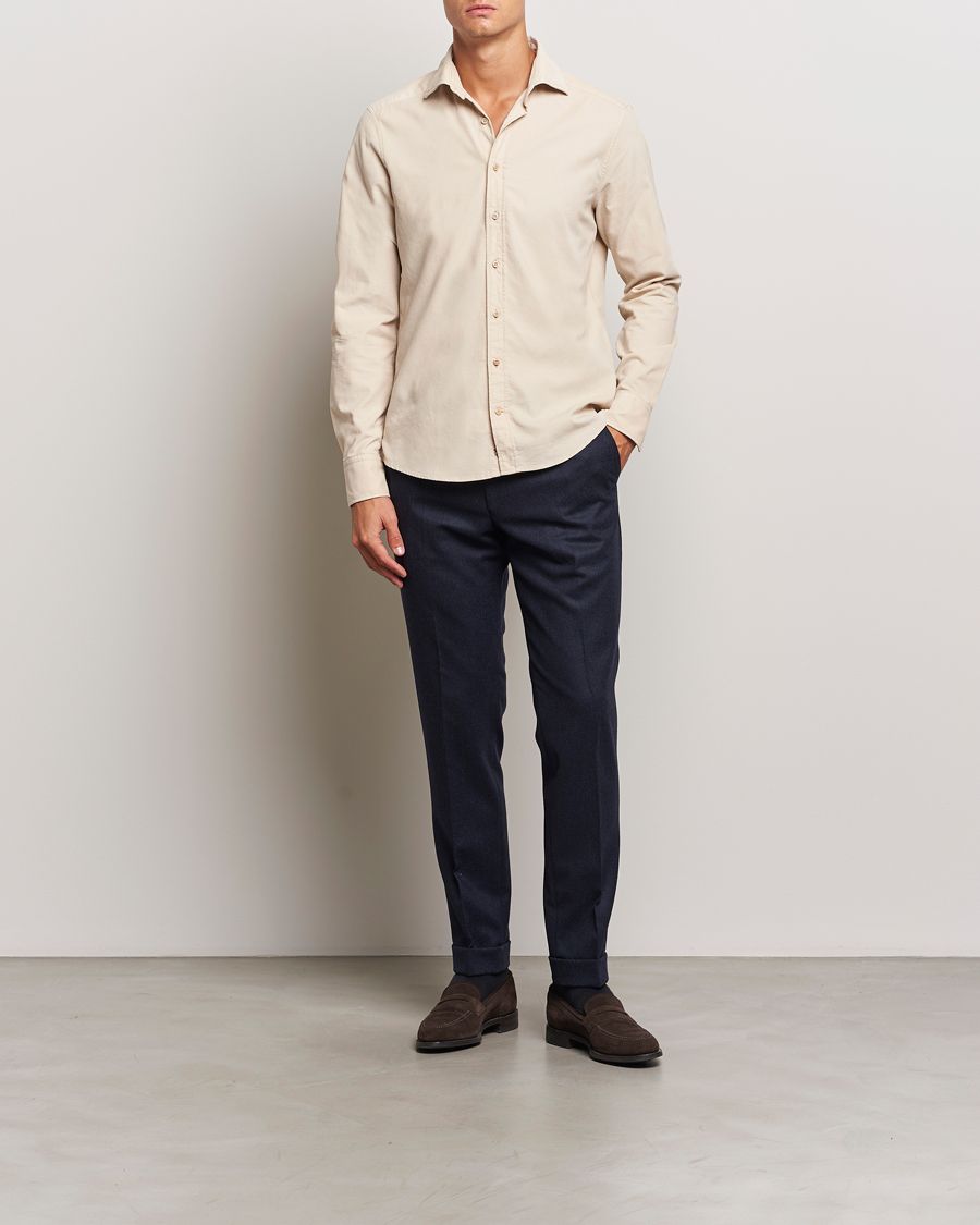 Herr | Skjortor | Stenströms | Slimline Cut Away Cord Shirt Beige