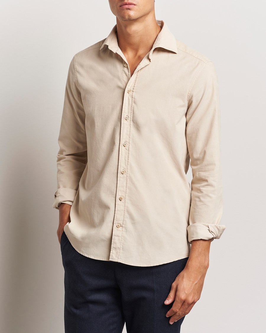 Herr | Skjortor | Stenströms | Slimline Cut Away Cord Shirt Beige