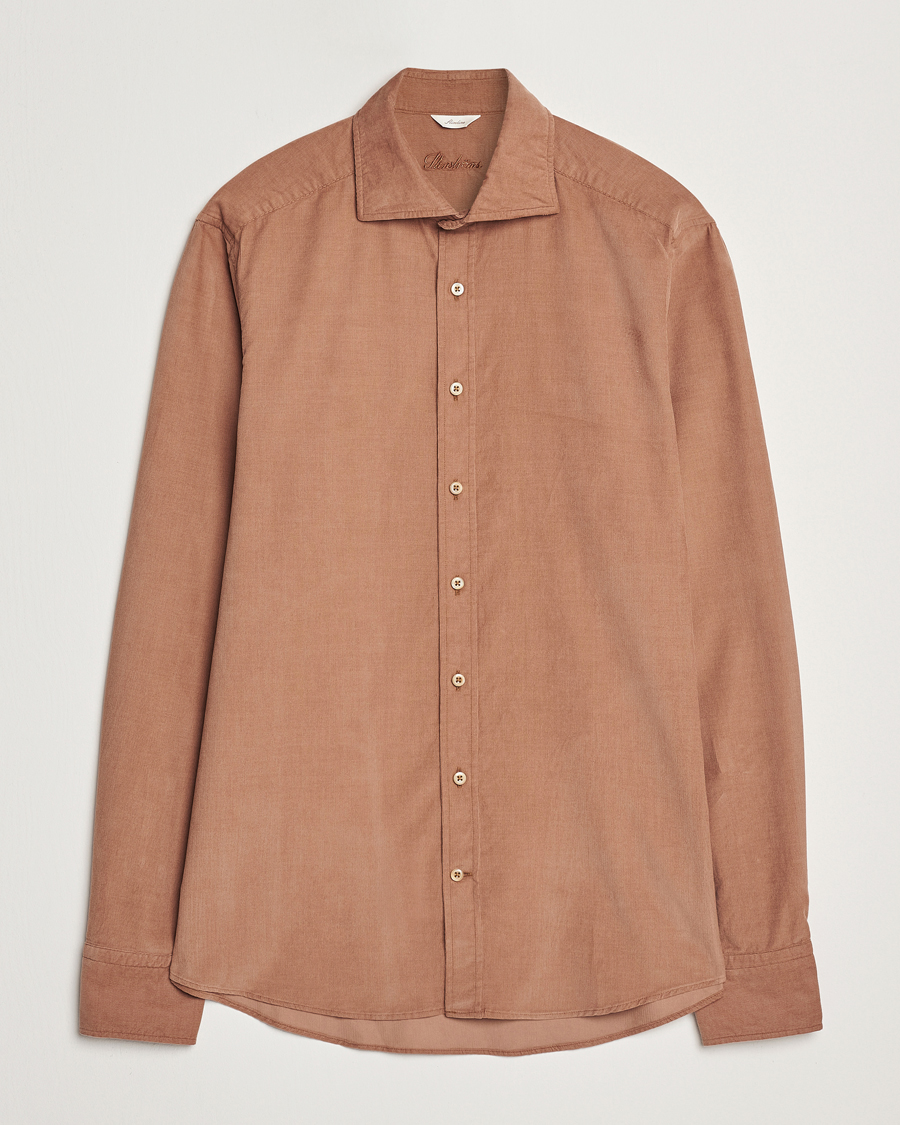 Herr | Skjortor | Stenströms | Slimline Cut Away Cord Shirt Light Brown