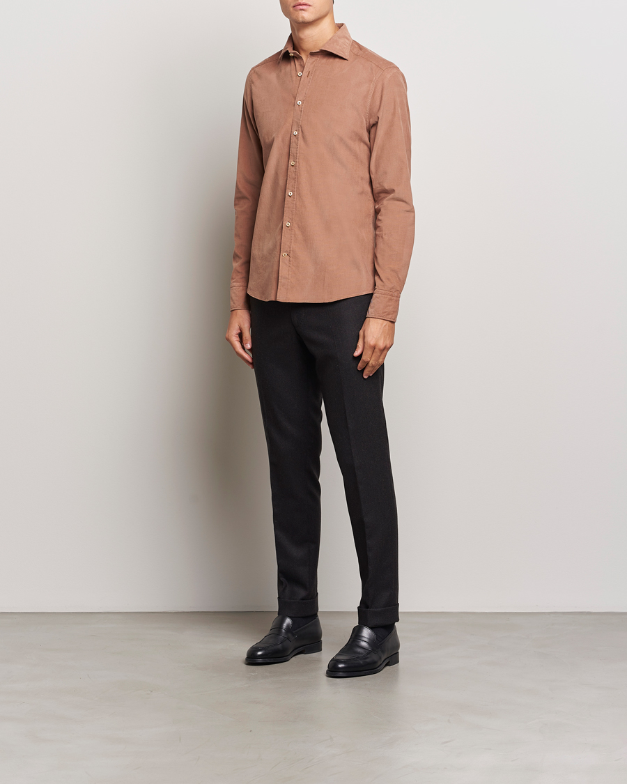 Herr | Skjortor | Stenströms | Slimline Cut Away Cord Shirt Light Brown